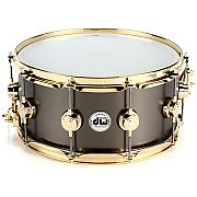 DW Collector's DRVD6514SVGBK Satin Black Over Brass 14x6.5 inch Snare Drum, Gold Hardware