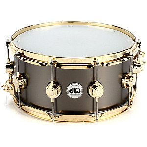 DW Collector s DRVD6514SVGBK Satin Black Over Brass 14x6.5 inch Snare Drum, Gold Hardware