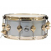 DW Collector's DRVM6514SVG Rolled Aluminum 14x6.5 inch Snare Drum with Gold Hardware