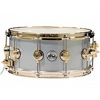 DW Collector's DRVM6514SVG Rolled Aluminum 14x6.5 inch Snare Drum with Gold Hardware
