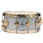 DW Collector's DRVM6514SVG Rolled Aluminum 14x6.5 inch Snare Drum with Gold Hardware