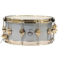 DW Collector's DRVM6514SVG Rolled Aluminum 14x6.5 inch Snare Drum with Gold Hardware