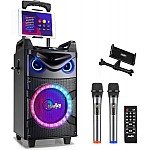 Moukey MTs210-1 Double 10 inch Karaoke Machine Portable PA Trolley Speaker with Woofer/Bluetooth and 2 Mic
