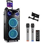 Moukey MTs10-2 10 inch Karaoke Machine Portable PA Trolley Speaker with Bluetooth and 2 Mic