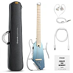 Donner HUSH I PRO Acoustic Electric Travel Guitar Kit with Sound Effects, Hawaiian Blue
