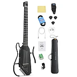 Donner HUSH C Acoustic Electric Nylon String Classical Headless Travel Guitar, Black