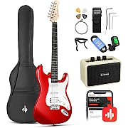 Donner DST 100R Sonic Red Electric Guitar Kit with Amplifier, Bag, Tuner