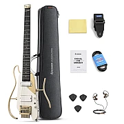 Donner HUSH X PRO Smart Travel Guitar Headless Versatile Preset, White Luxe