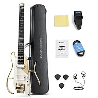 Donner HUSH X PRO Smart Travel Guitar Headless Versatile Preset, White Luxe