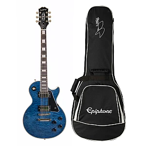 Epiphone Les Paul Custom Electric Guitar with Premium Gig Bag, Viper Blue