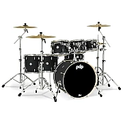 PDP Concept Maple PDCM2217BK Satin Black Covering 7 Piece Drum Set with Double Pedals