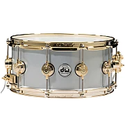DW Collector's DRVM6514SVG Rolled Aluminum 14x6.5 inch Snare Drum with Gold Hardware