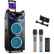 Moukey MTs210-1 Double 10 inch Karaoke Machine Portable PA Trolley Speaker with Woofer/Bluetooth and 2 Mic