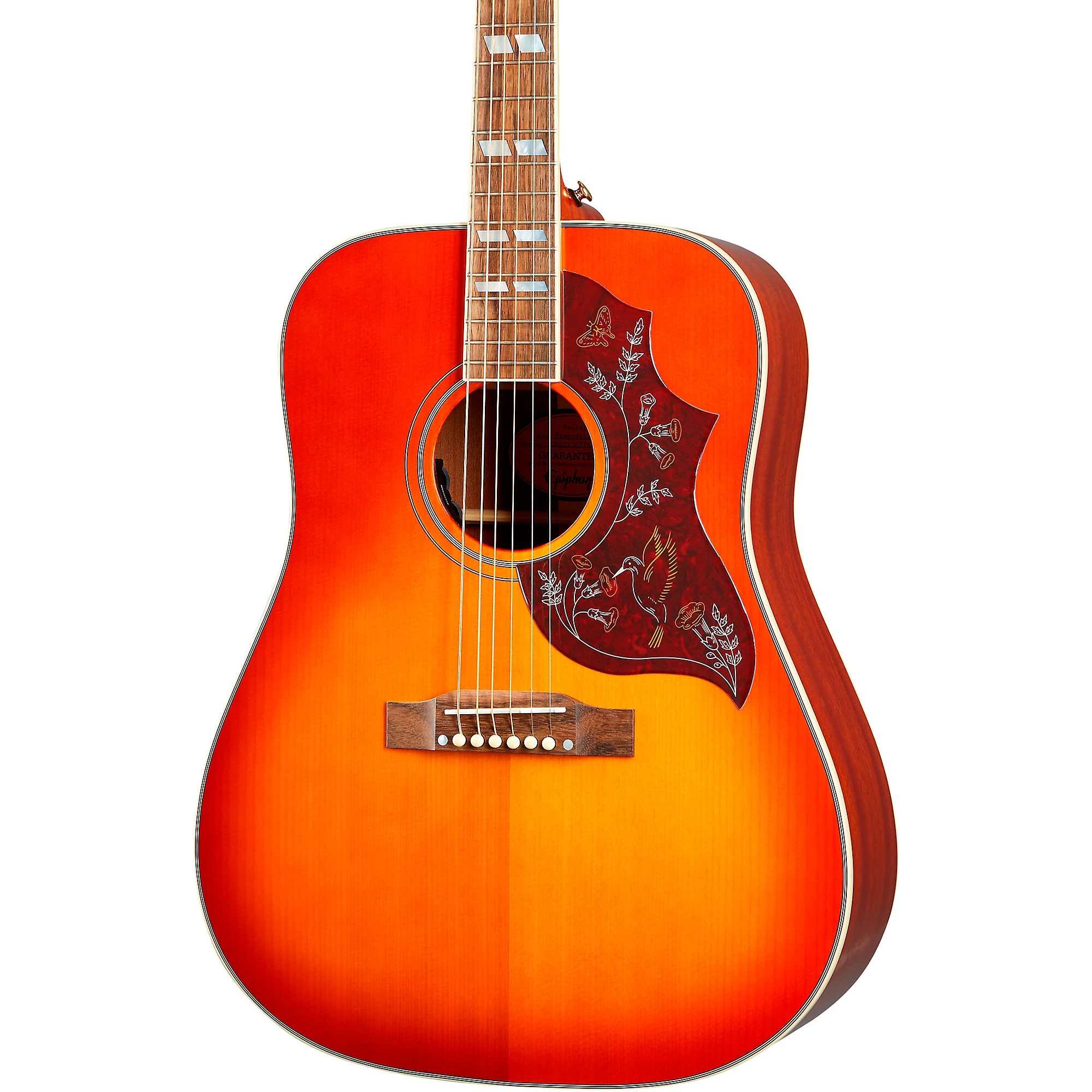 Epiphone Hummingbird All Solid Wood Fisman Sonitone Acoustic Electric Guitar, Aged Cherry Sunburst Gloss Epiphone Hummingbird All Solid