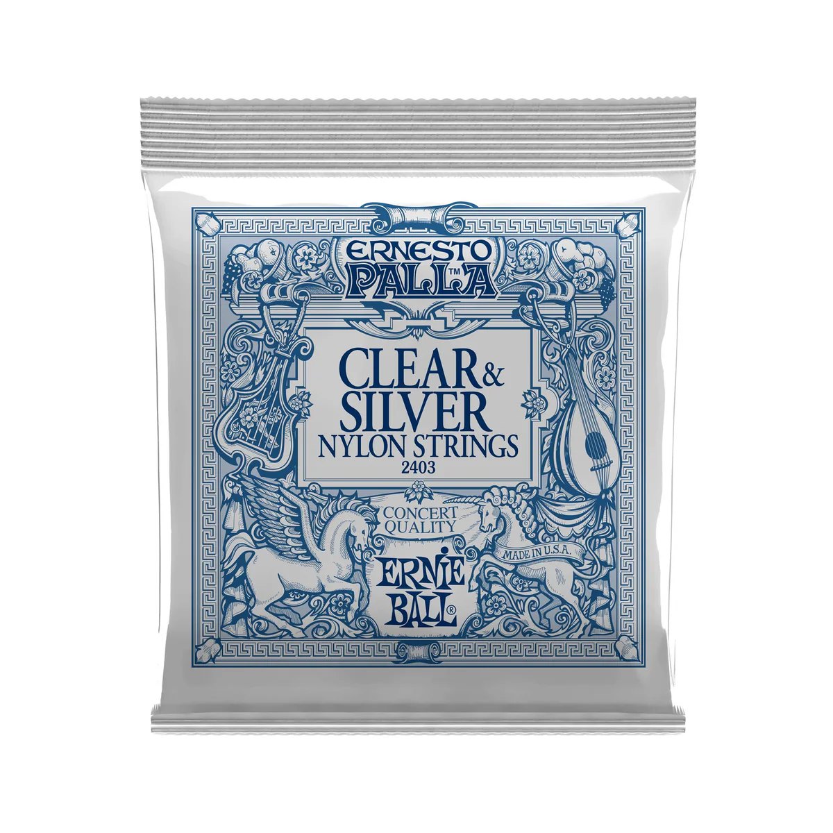 Ernie Ball 2403 Ernesto Palla Clear & Silver Nylon Classical Guitar Strings, Medium Tension Ernie Ball 2403 Ernesto Palla