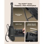 Donner HUSH C Acoustic Electric Nylon String Classical Headless Travel Guitar Black