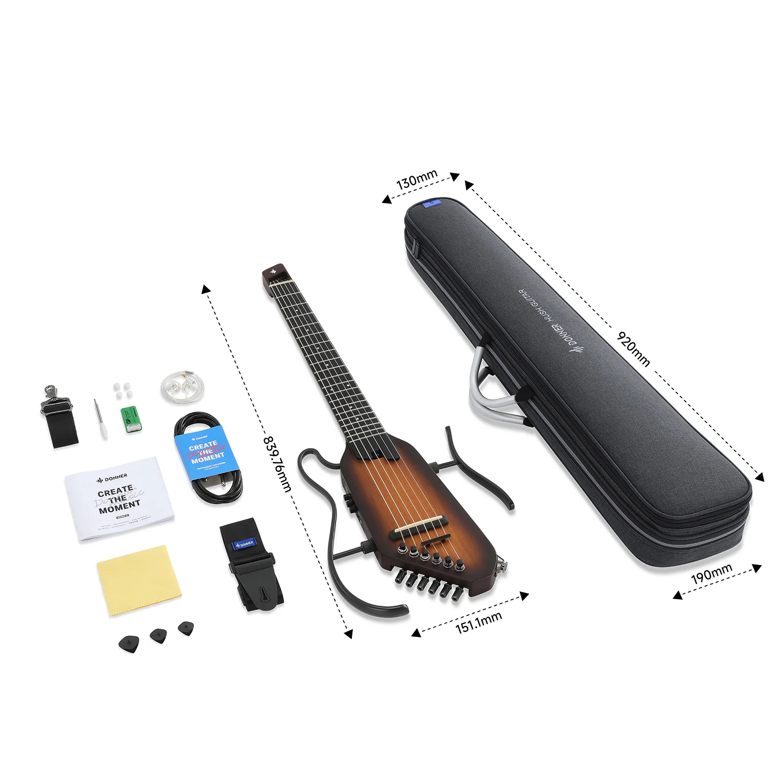 Donner HUSH C Acoustic Electric Nylon String Classical Headless Travel Guitar Sunburst Donner HUSH C Acoustic Electric Nylon String Classical Headless Travel Guitar Sunburst