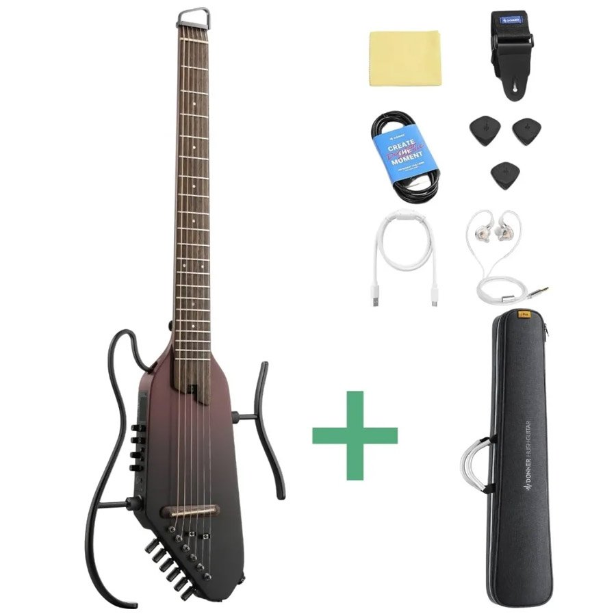 Donner HUSH I PRO Acoustic Electric Travel Guitar Kit with Sound Effects, Maillard Fade Donner HUSH I PRO Acoustic Electric Travel Guitar Kit with Sound Effects, Maillard Fade