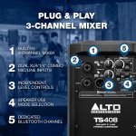 products alto ts408 8 inch pa speaker 2000 watt peak with dsp and bluetooth a157729