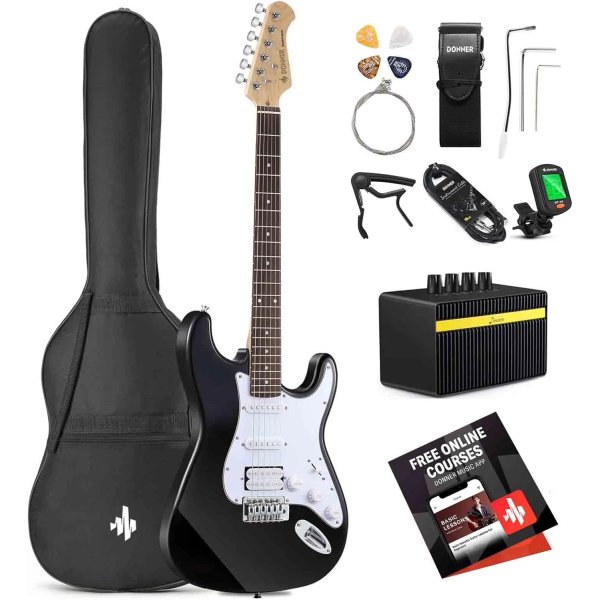 products donner dst 100b electric guitar for beginner kit black solid body hss pick up with all accessories a166629
