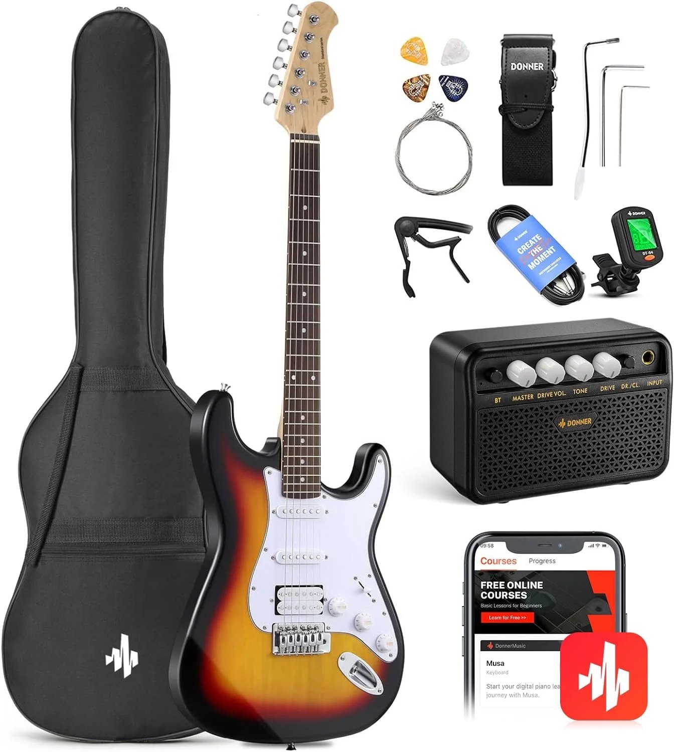 products donner dst 100s solid body sunburst electric guitar kit with amplifier bag tuner a153998 products donner dst 100s solid body sunburst electric guitar kit with amplifier bag tuner a153998