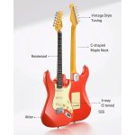 products donner dst 600 6 string electric guitar with sss pickup fiesta red a166649