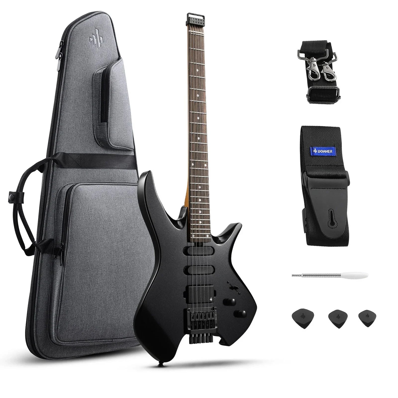 products donner nhl 500 hss solid body electric guitar headless with gig bag black a166107 products donner nhl 500 hss solid body electric guitar headless with gig bag black a166107
