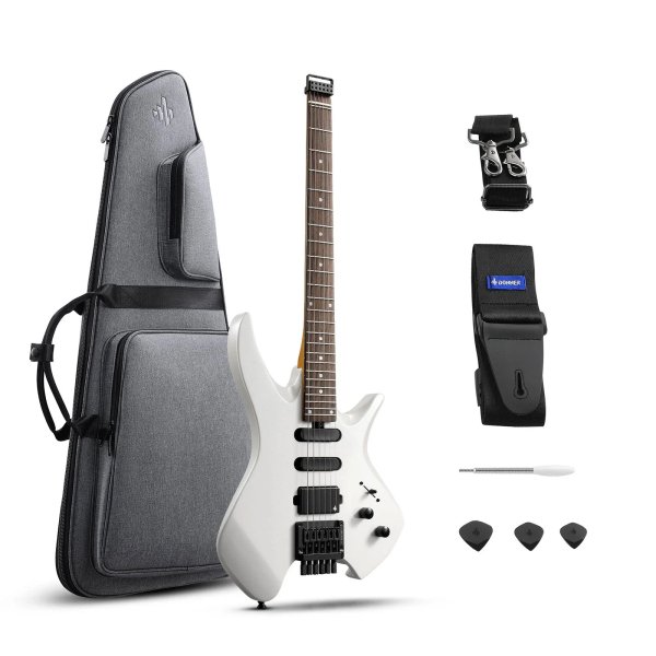 products donner nhl 500 hss solid body electric guitar headless with gig bag white a166117