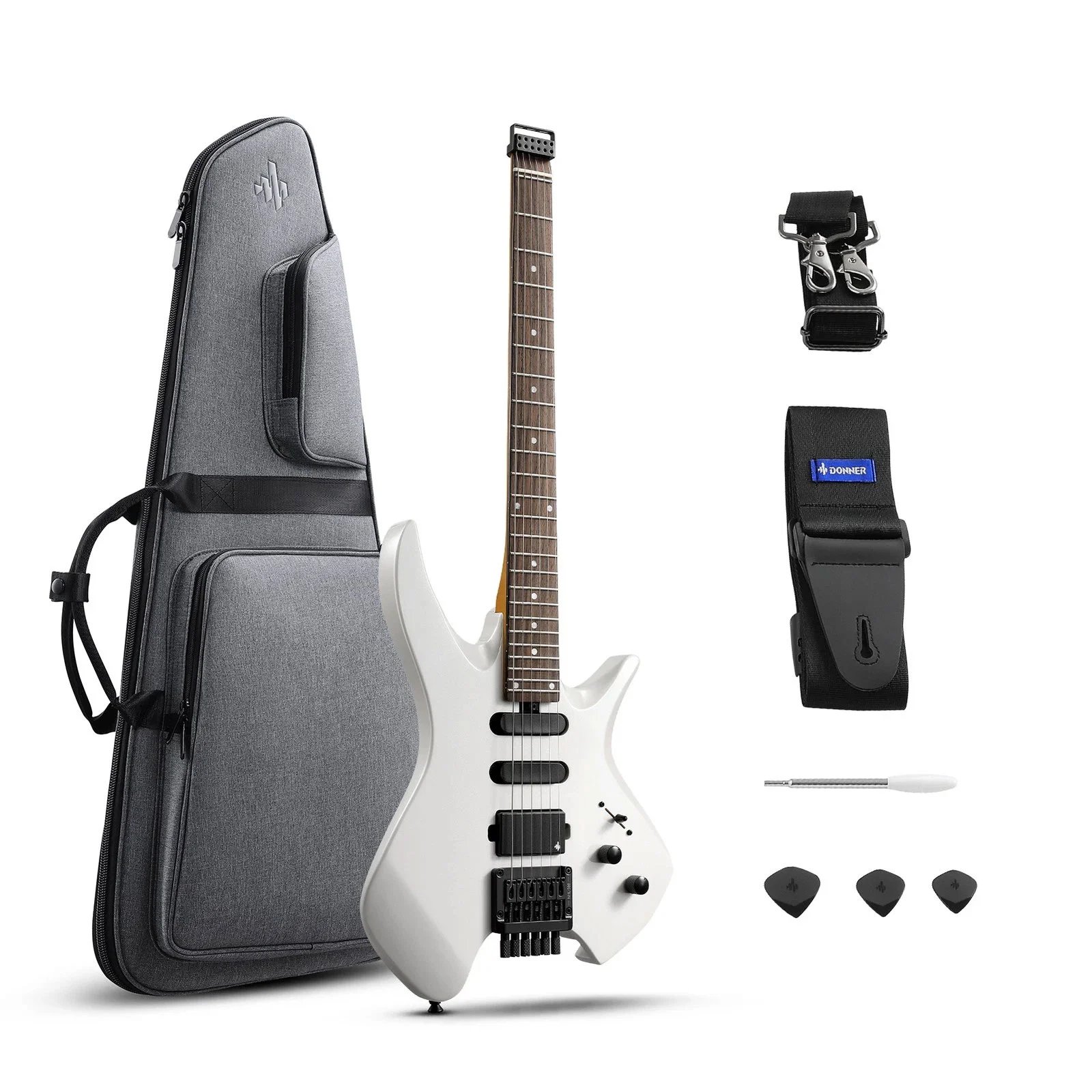 products donner nhl 500 hss solid body electric guitar headless with gig bag white a166117 products donner nhl 500 hss solid body electric guitar headless with gig bag white a166117