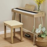 products donner piano bench stool suede cushion seat with storage beige a152303