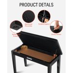 products donner piano bench stool suede cushion seat with storage black a152311