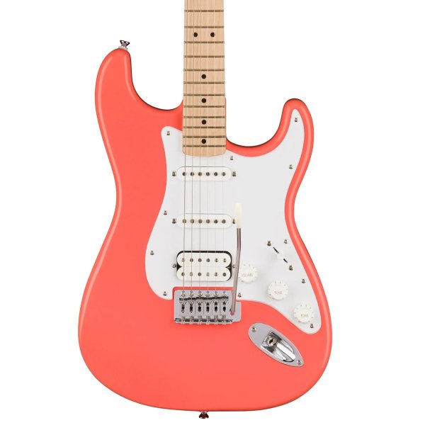products squier sonic stratocaster hss electric guitar w white pickguard maple fb tahitian coral 8077