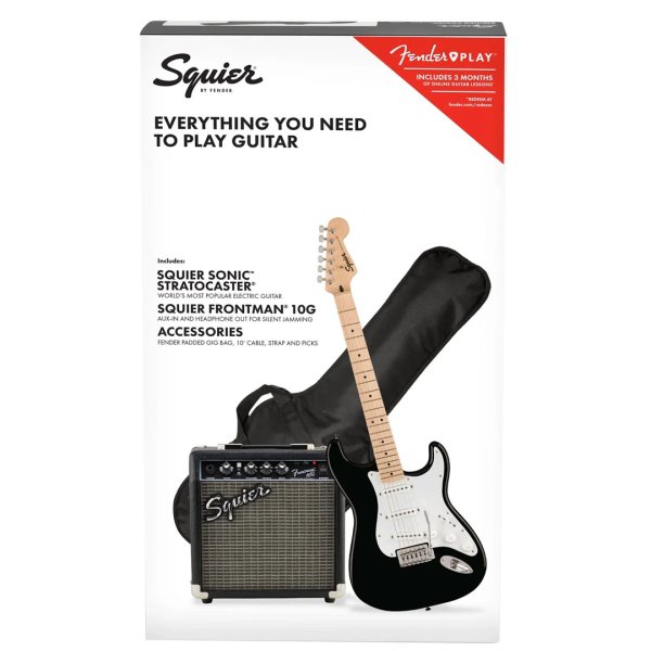 products squier sonic stratocaster pack w gig bag maple fb 10g 230v eu black 8100