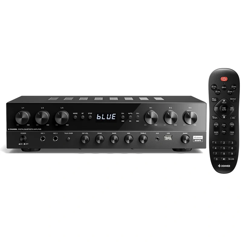 Donner MAMP6 top Donner MAMP 6 Stereo Receiver 6 Channel Bluetooth Audio Amplifier - Gambar 1