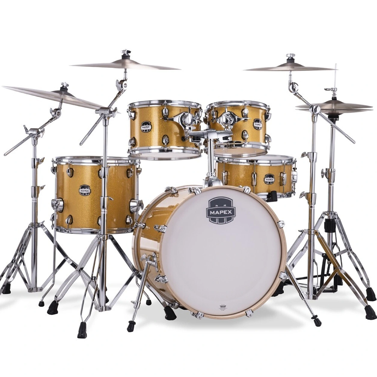 MA629SF-YD Mapex Mars Birch MA528SF-YD 5 Piece Drum Set, Sunflower Sparkle