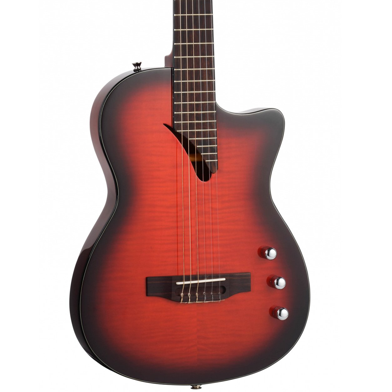 emdc8cg Tanglewood EM DC8 Nylon Thinline Classical Guitar Flame with Bag, Through Congnac Gloss - Gambar 1