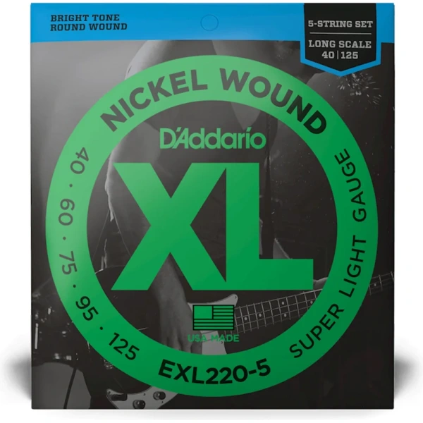D Addario EXL220-5 5-String Nickel Wound Bass Guitar Strings, Super Light, 40-125, Long Scale