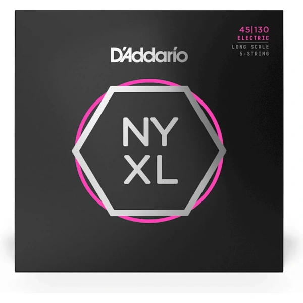 D Addario NYXL45130 NYXL 5-String Bass Strings, Long Scale, Regular Light, 45-130