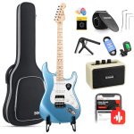 Donner DST Seeker Deluxe HSS Pickup Electric Guitar, Metallic Blue with Accessories