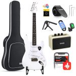 Donner DST Seeker Deluxe SSS Pickup Electric Guitar, White with Accessories