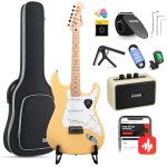 Donner DST Seeker Deluxe SSS Pickup Electric Guitar, Vintage Yellow with Accessories