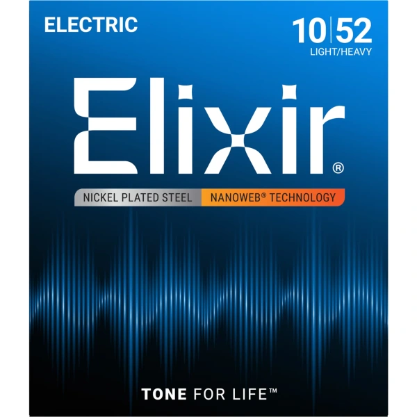 Elixir 12077 Nanoweb Electric Guitar Strings, Light-Heavy, 10-52