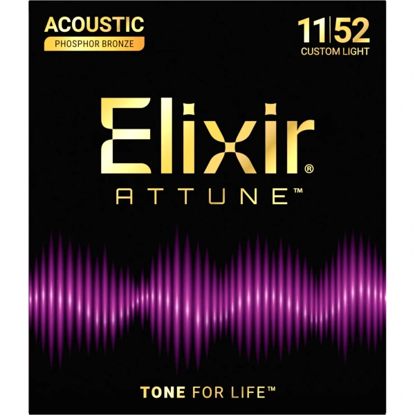 Elixir 21027 Attune Phosphor Bronze Acoustic Guitar Strings, Custom Light, 11-52