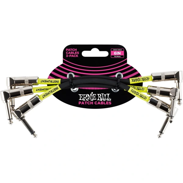 Ernie Ball 6" Angle to Angle Patch Cable, 3-Pack, Black